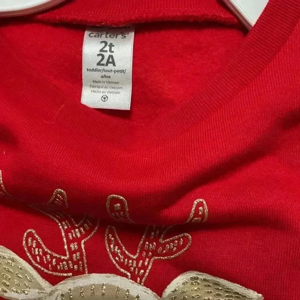 CARTER’S RED FLEECE REINDEER PULL OVER LONG SLEEVE TOP. SIZE 3T. NWT